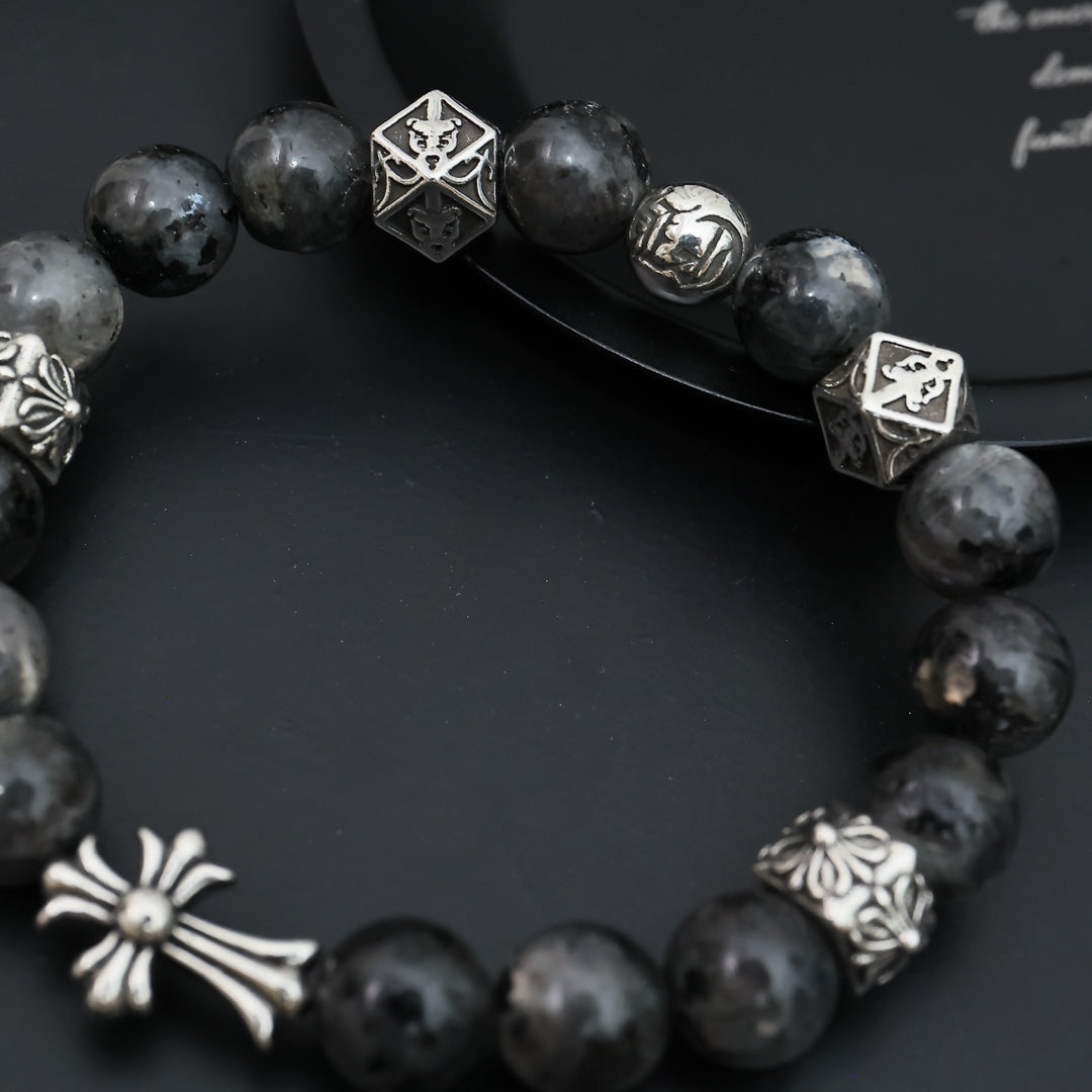 Martin Graham beaded bracelet in polished metal-tone – close-up detail