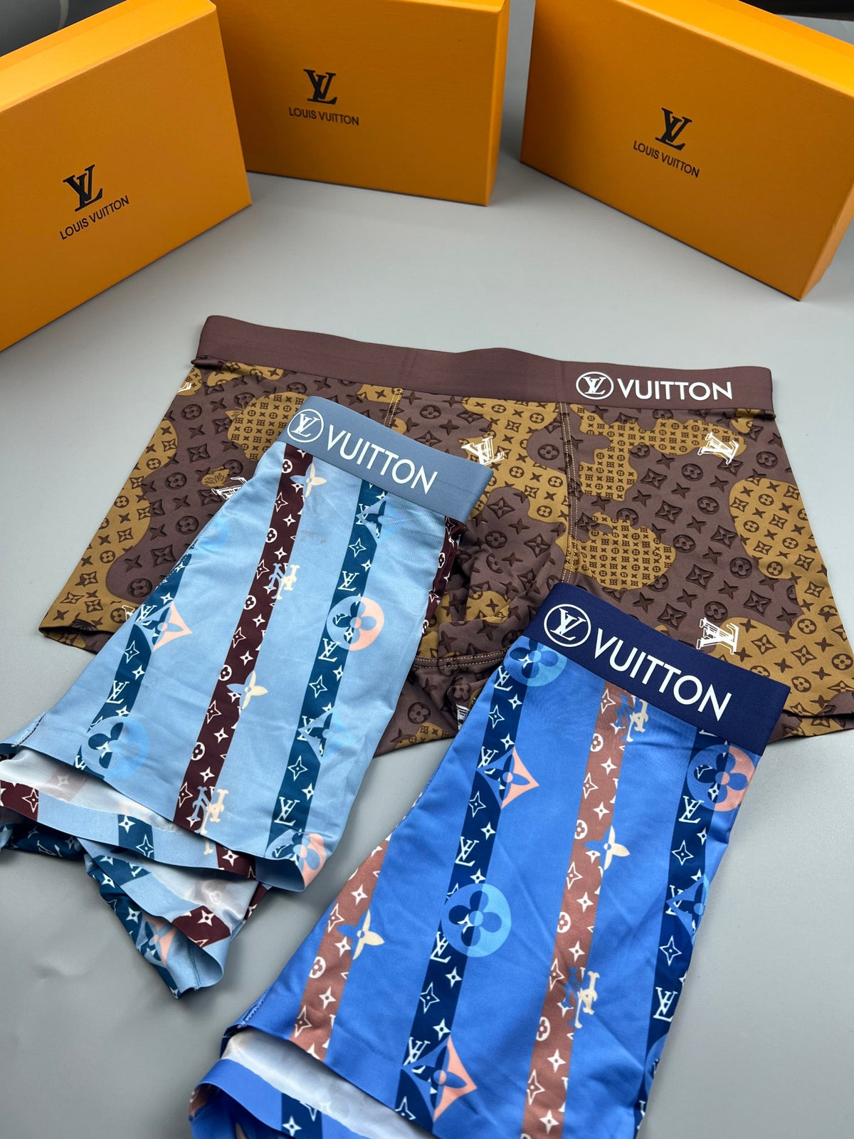 Louis Vuitton All-Over Monogram-Style Motifs Men's Boxer Briefs - 3-Piece Box