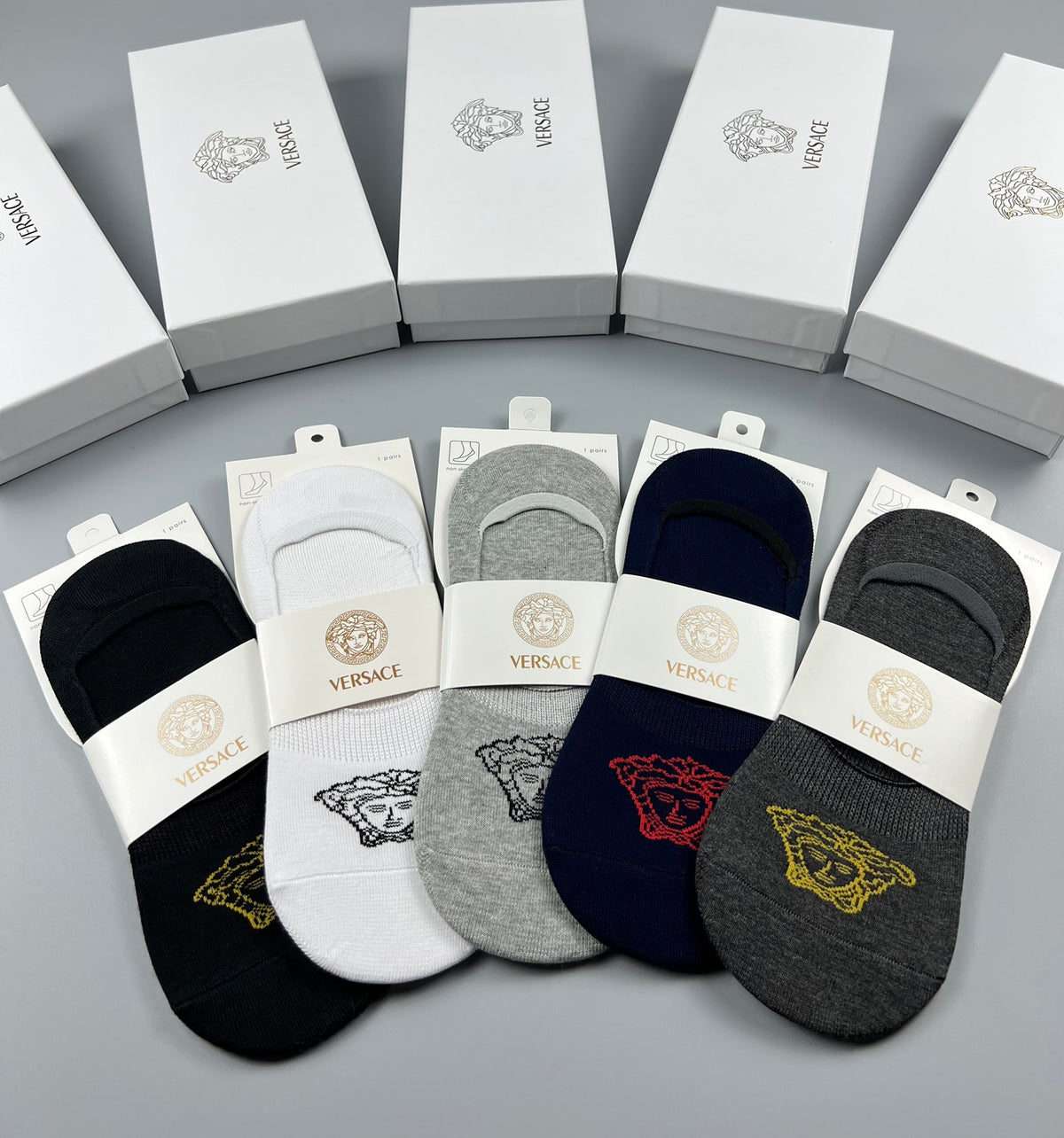 Versace Cotton No-Show Socks - 5-Pair Set