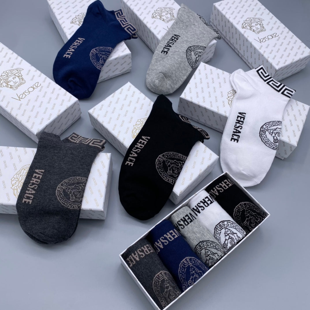 Versace Logo Ankle Socks - 5-Pair Box