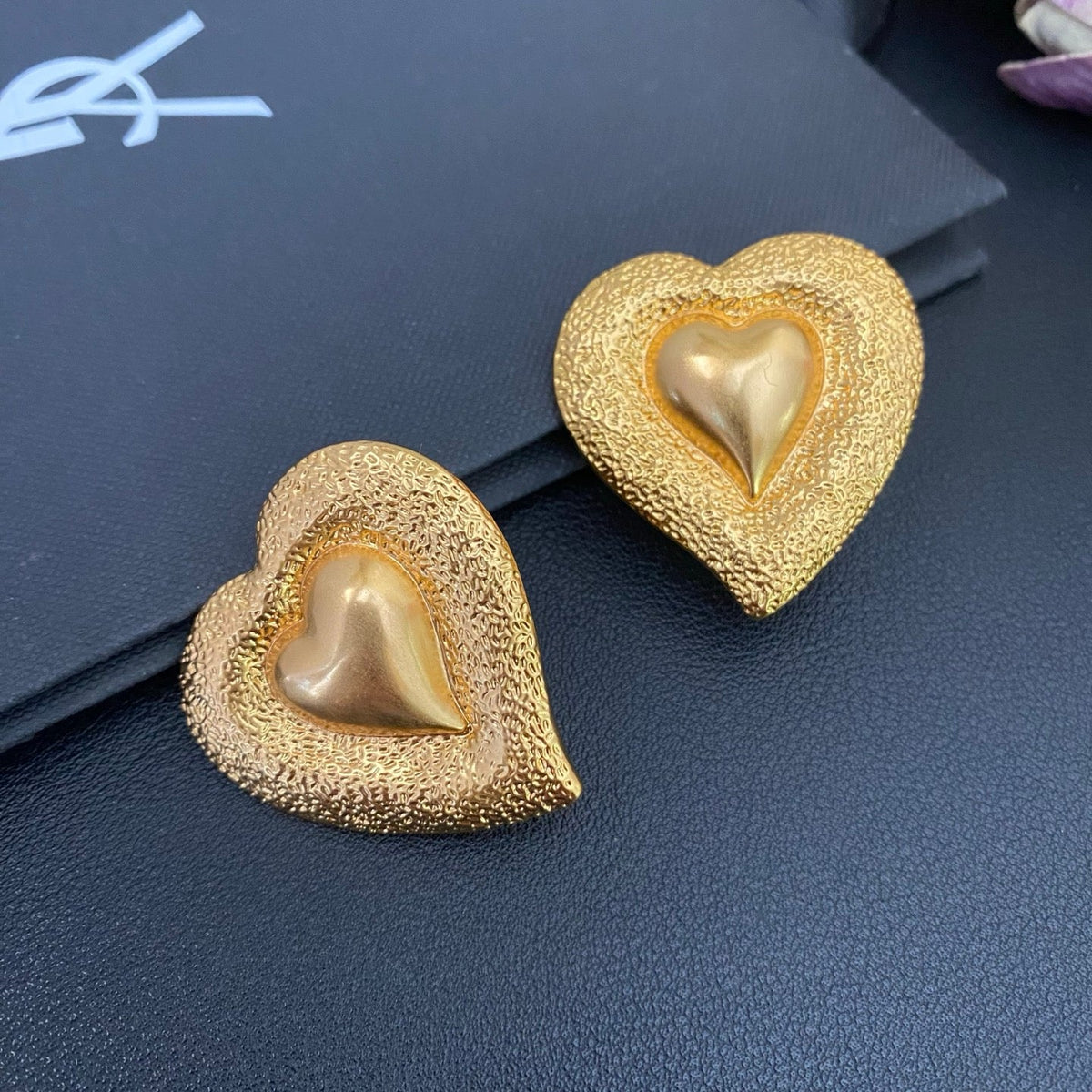 Heart Statement Earrings in Polished Metal-Tone close-up detail