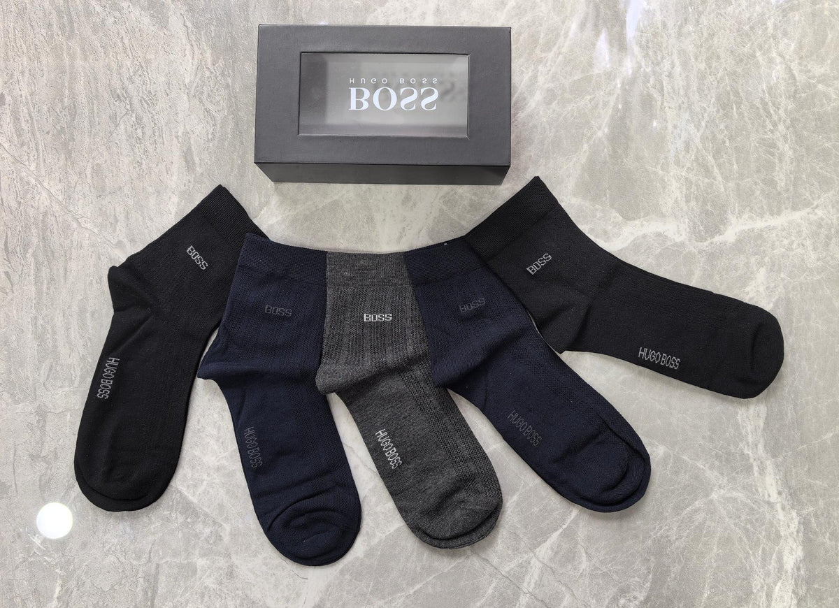 Boss Modal Simple Contrast Branding Crew Socks - 5-Pair Set