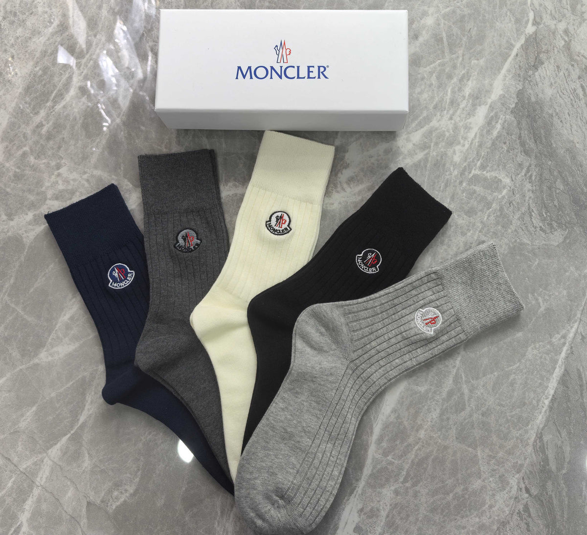 Moncler Small Round Emblems Crew Socks - 5-Pair Set