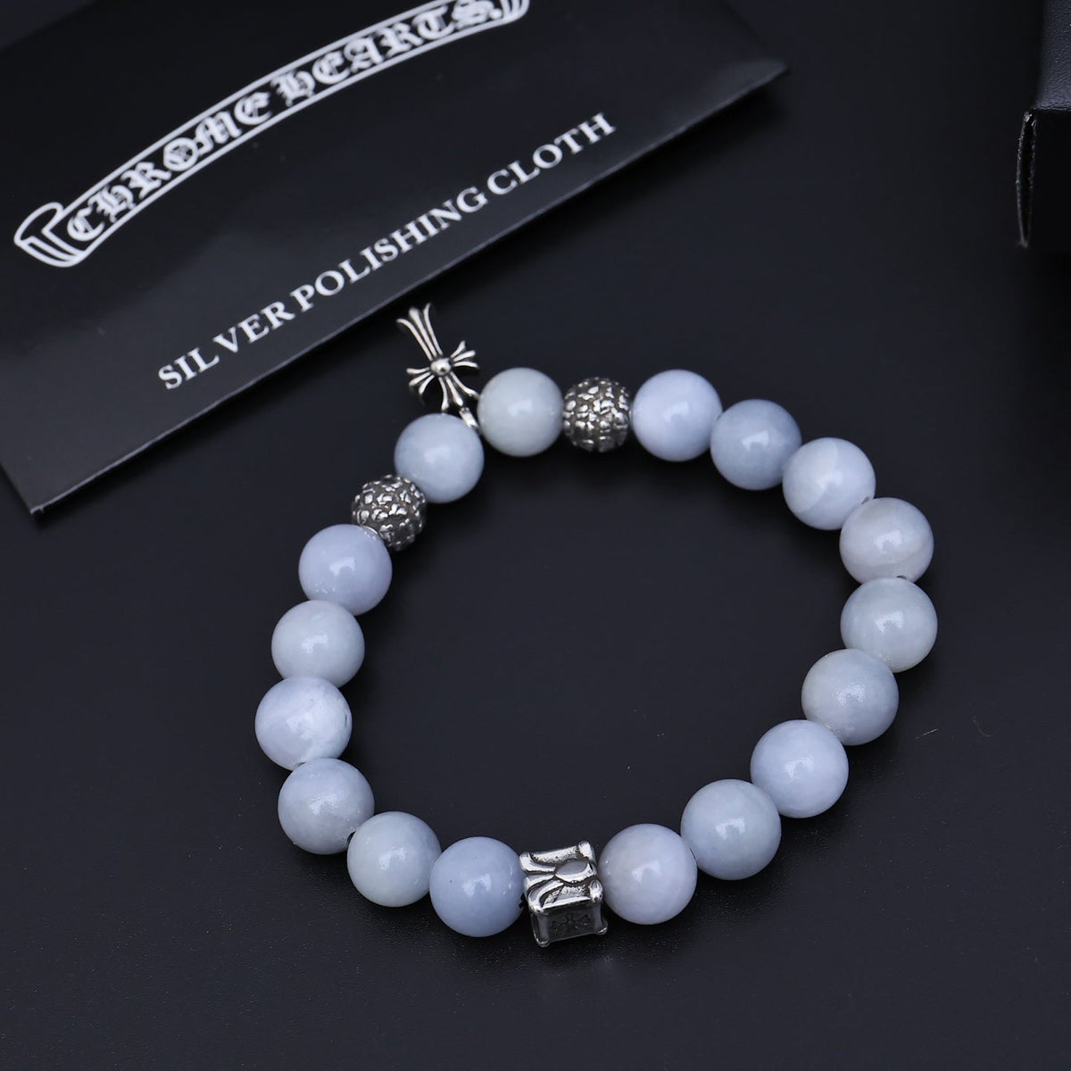 Martin Graham beaded bracelet in polished metal-tone – close-up detail