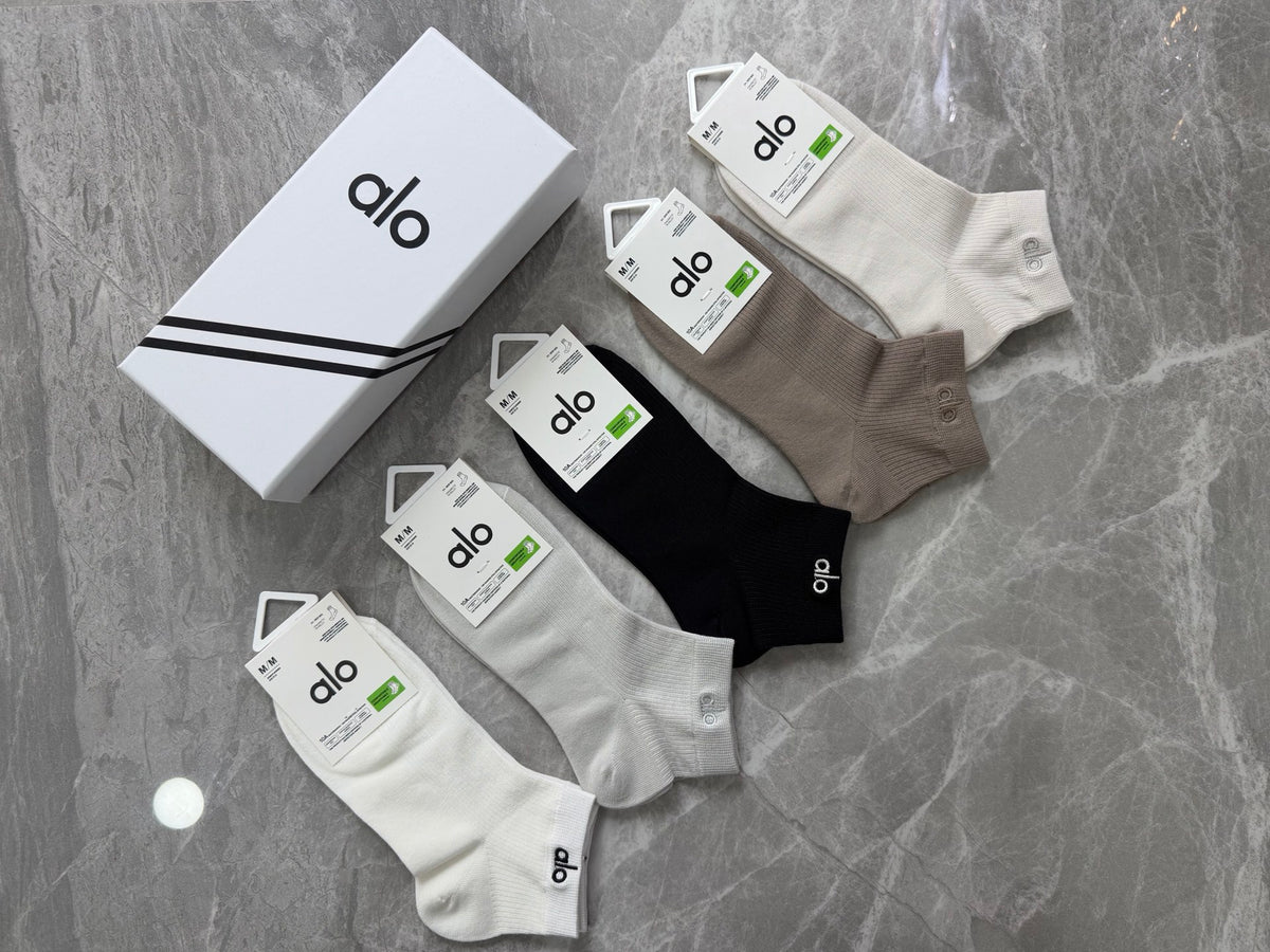 Alo Modal Simple Contrast Branding Ankle Socks - 5-Pair Set