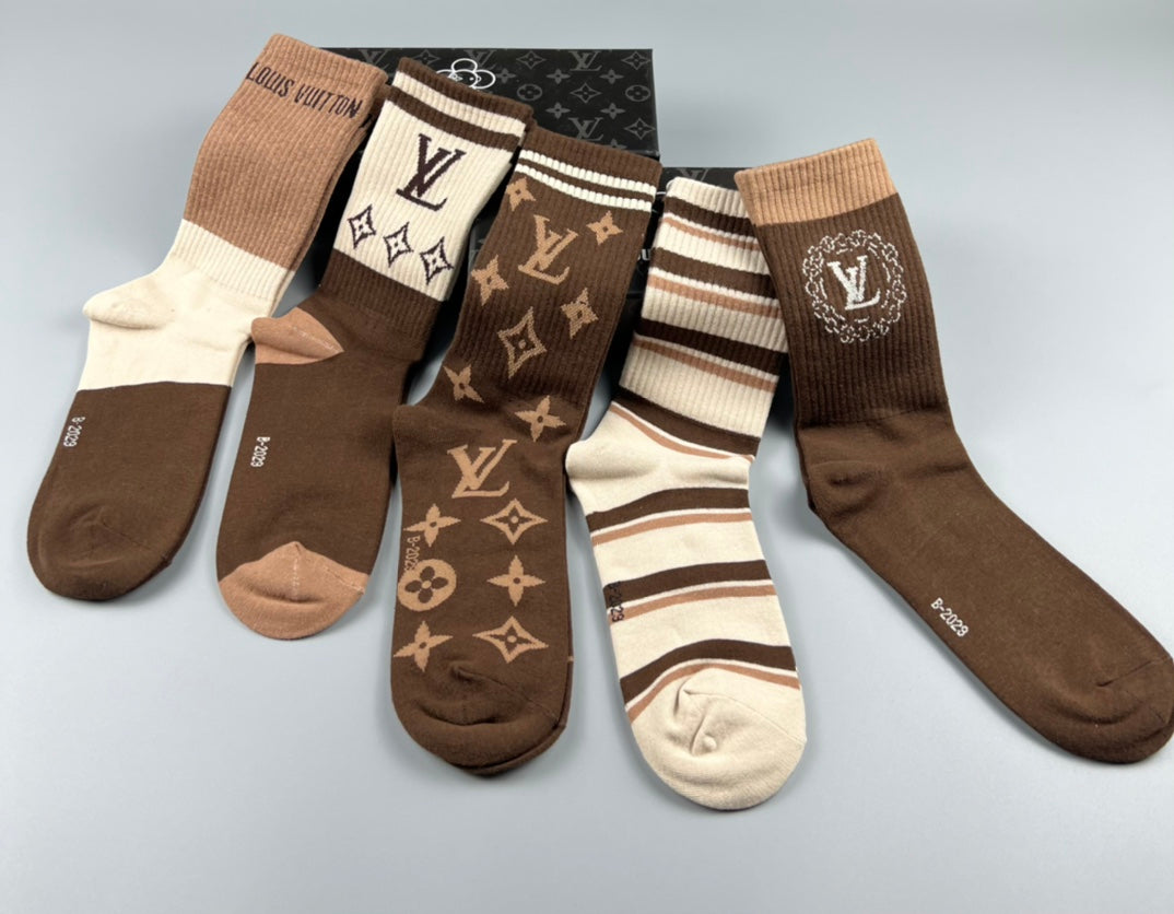 Louis Vuitton Cotton Stripes And Monogram-Style Motifs Crew Socks - 5-Pair Set