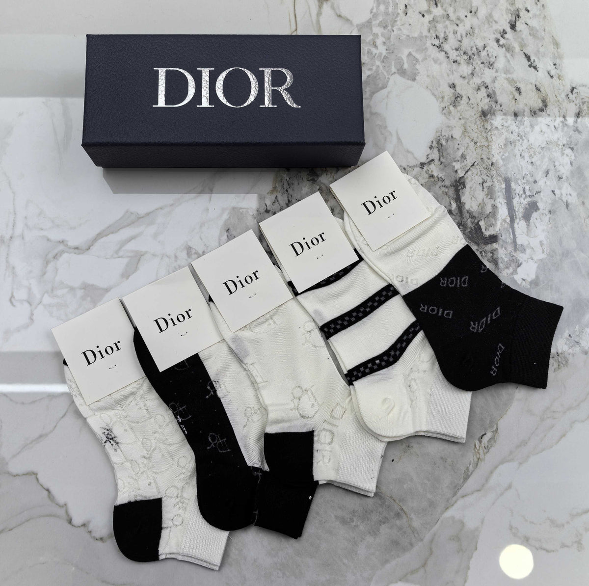 Dior Modal Mixed Neutral Logo Detail No-Show Socks - 5-Pair Set