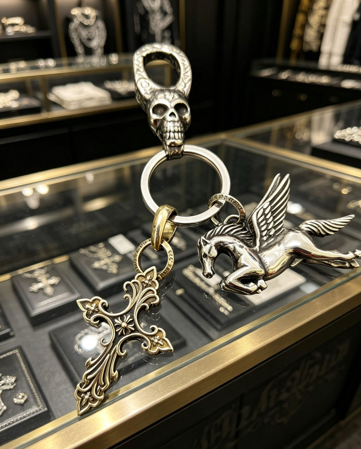 Martin Graham keychain in polished metal-tone – close-up detail