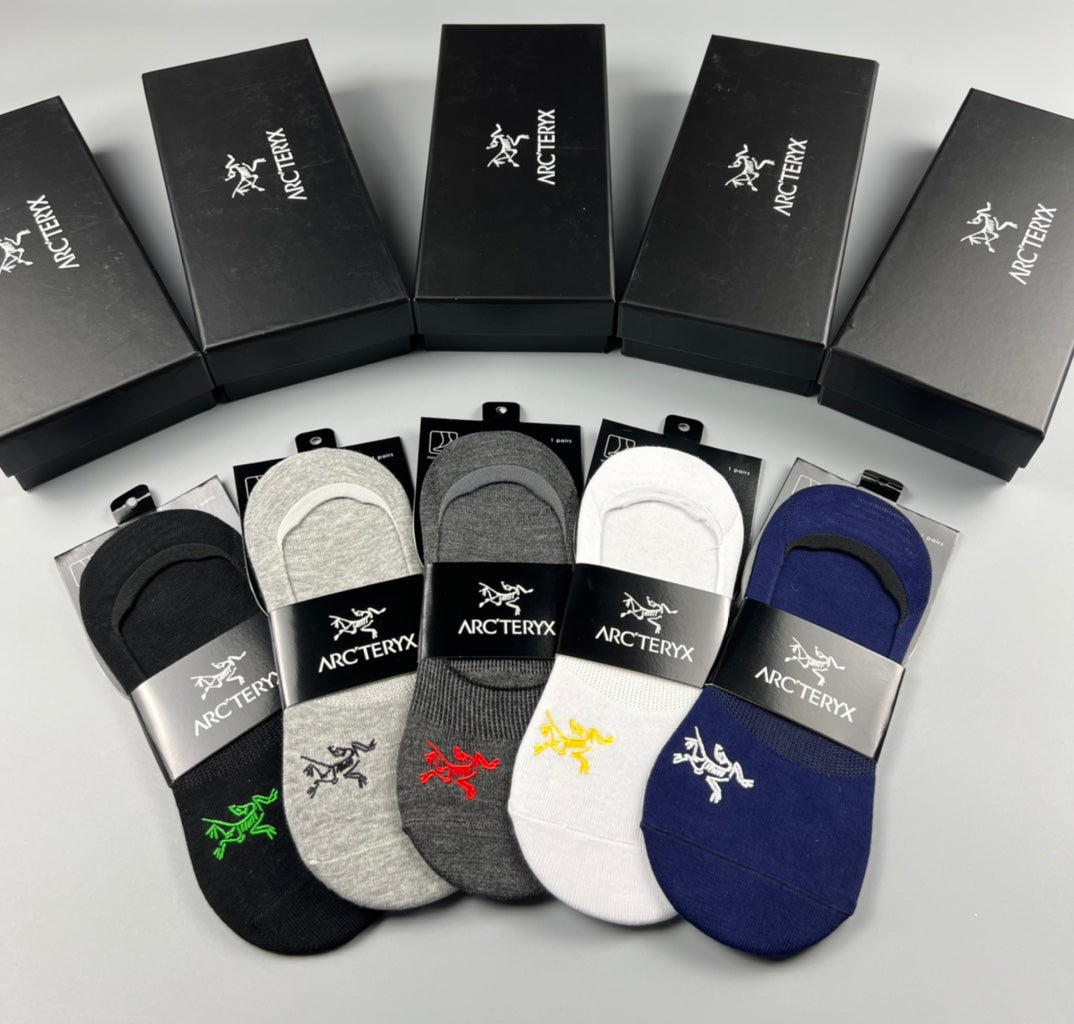 Arc'teryx Cotton Visible Logo, Stripe Or Motif Details No-Show Socks - 5-Pair Set