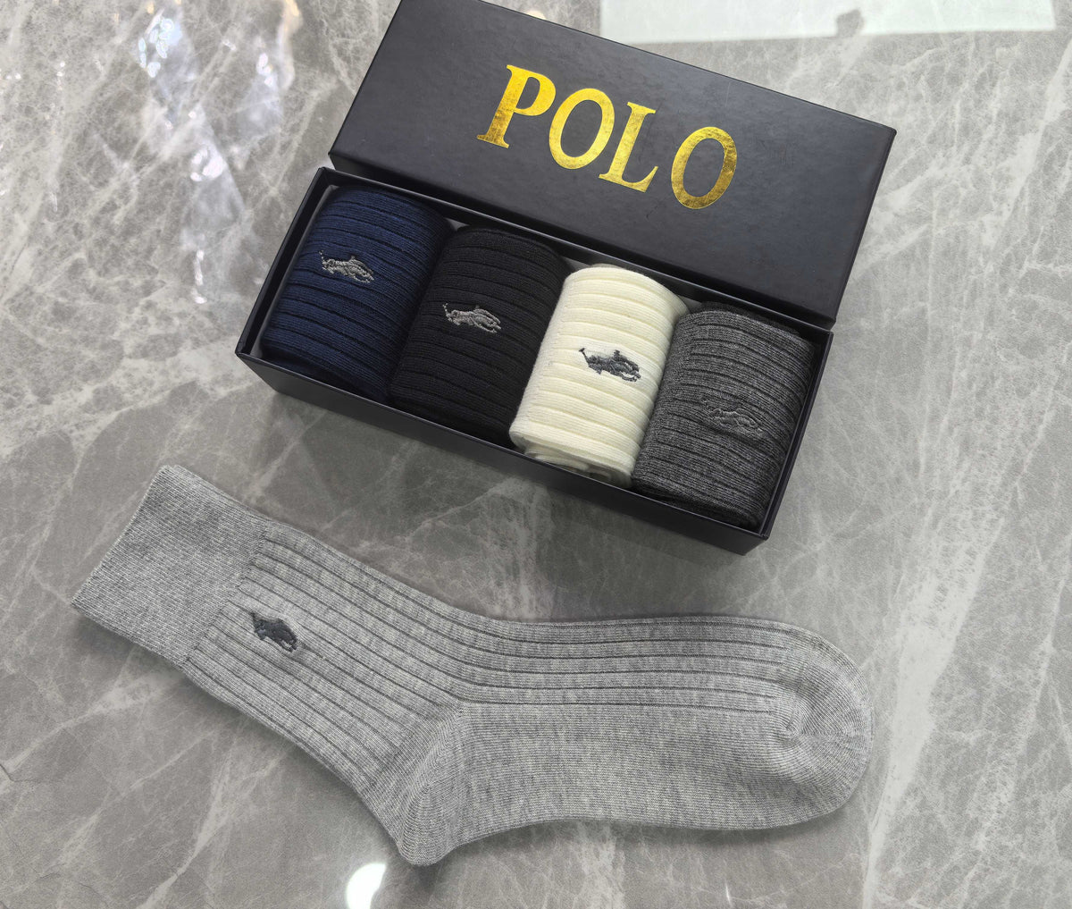 Polo Cotton Mixed Neutral Logo Detail Crew Socks - 5-Pair Set