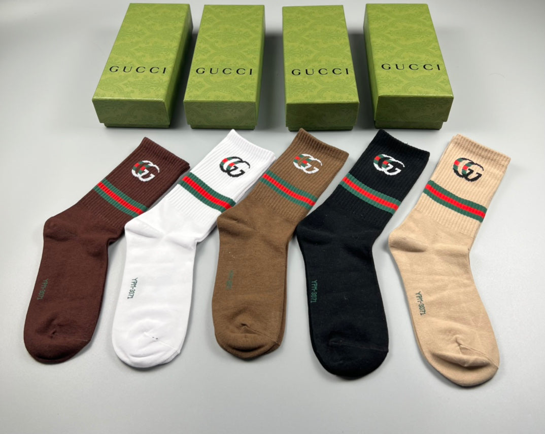 Gucci Web-Stripe Logo Crew Socks - Box of 5 Pairs