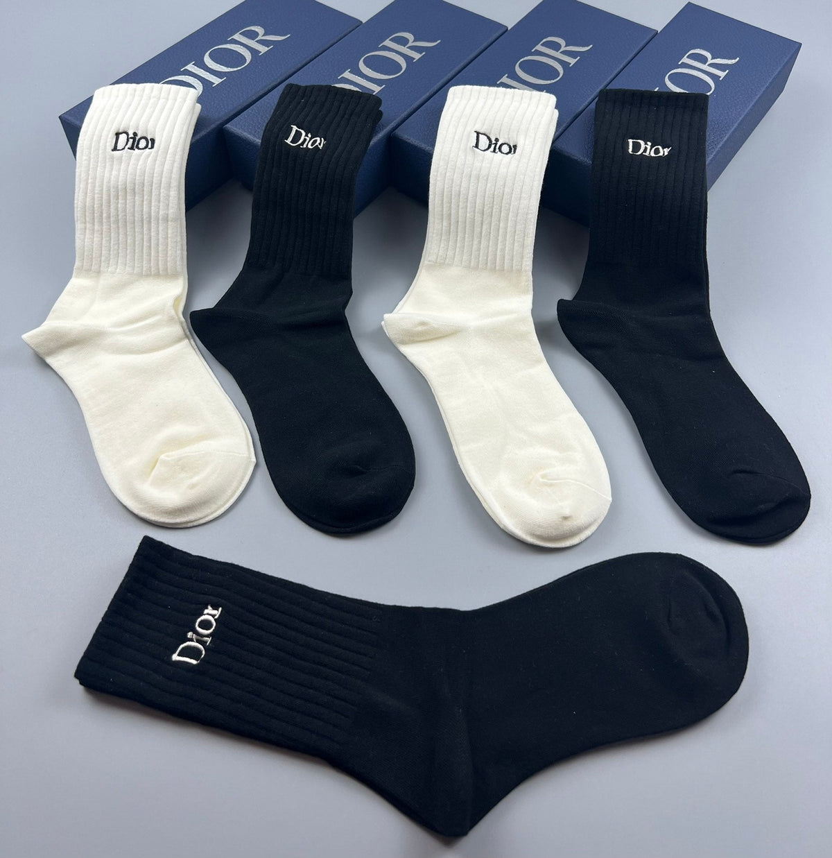 Dior Double-Needle Cotton Socks - 5-Pair Set