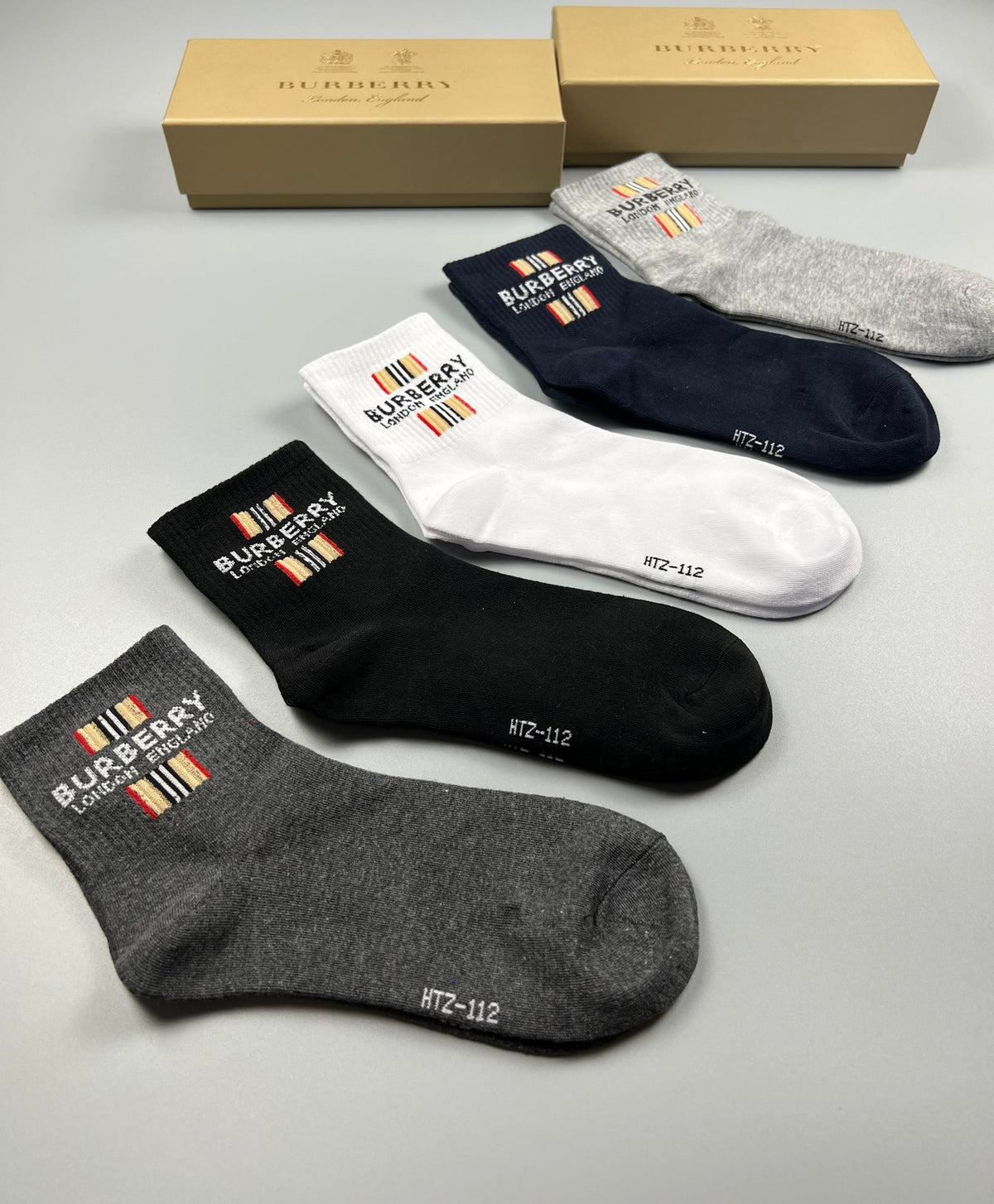 Burberry Check-Inspired Letter Graphics Crew Socks - 5-Pair Set
