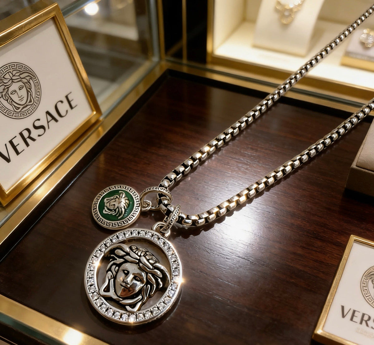 Martin Graham pendant necklace in polished metal-tone – styled product view