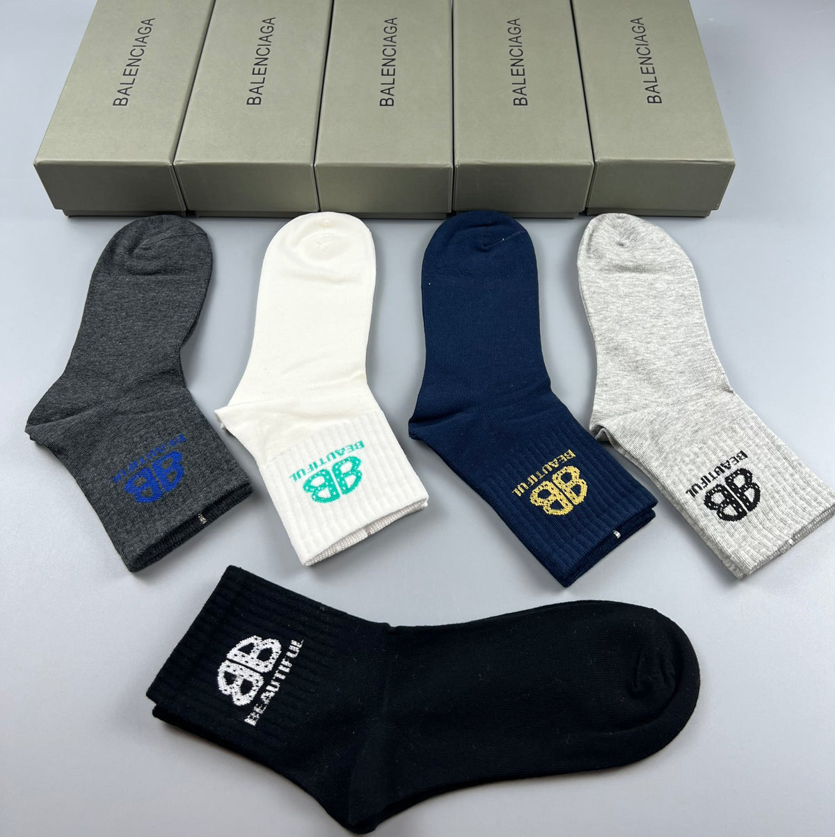 Balenciaga Colour Logo Mid-Calf Socks - 5-Pair Box