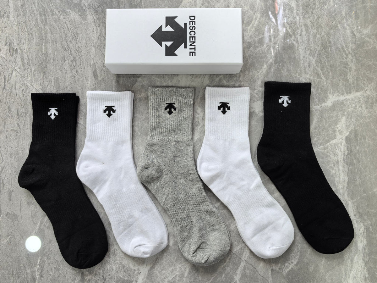 Descente Cotton Geometric Emblems Ankle Socks - 5-Pair Set