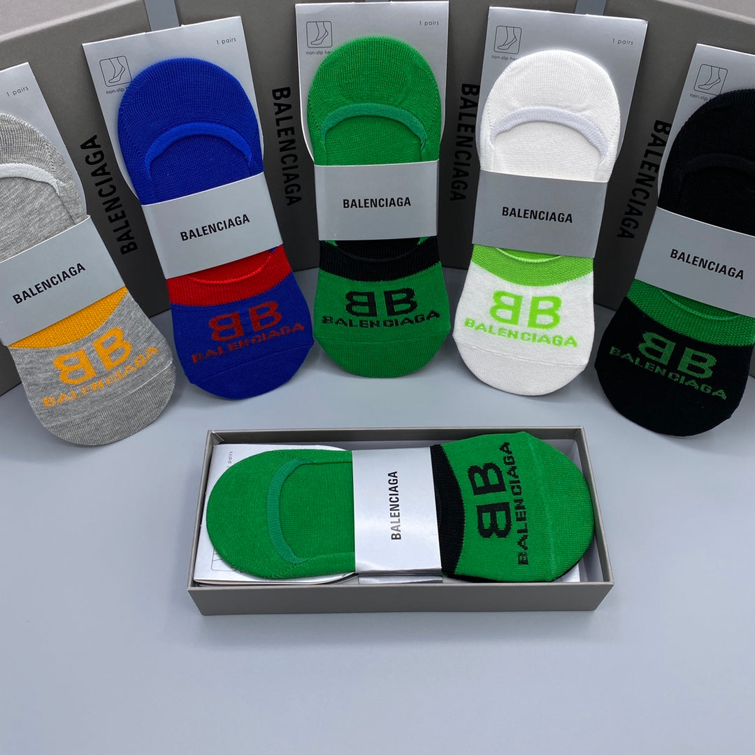 Balenciaga Visible Logo, Stripe Or Motif Details No-Show Socks - 5-Pair Set