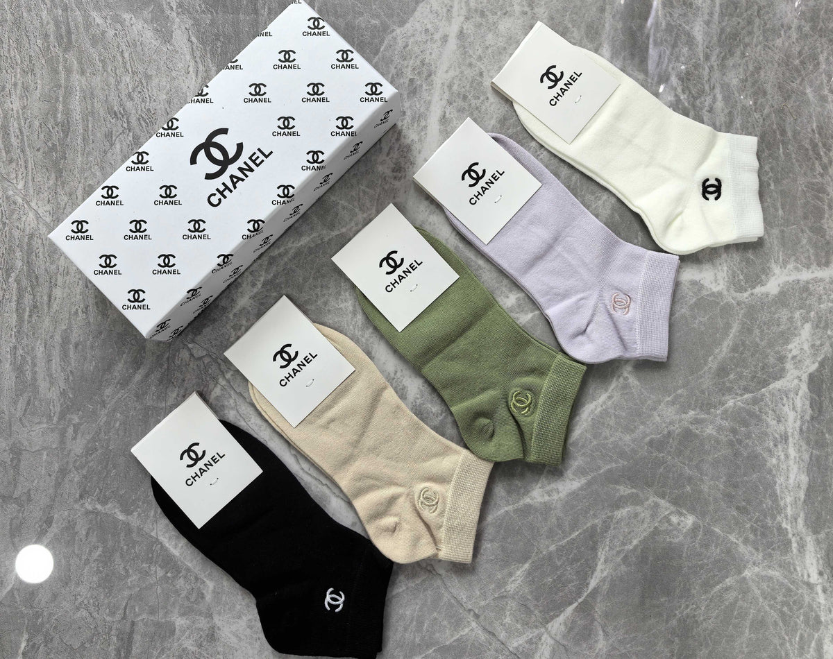 Chanel Combed Cotton No-Show Socks - 5-Pair Set