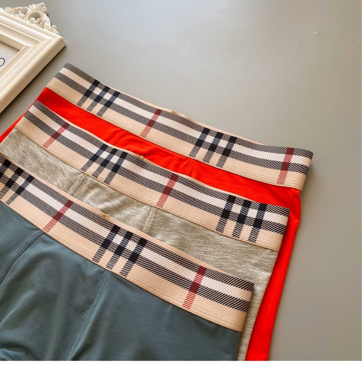 Burberry Check-Inspired Waistbands And Gold-Tone Crest Details Men's Boxer Briefs - 3-Piece Box