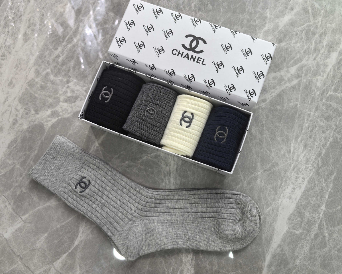Chanel Small Emblem Details Crew Socks - 5-Pair Set