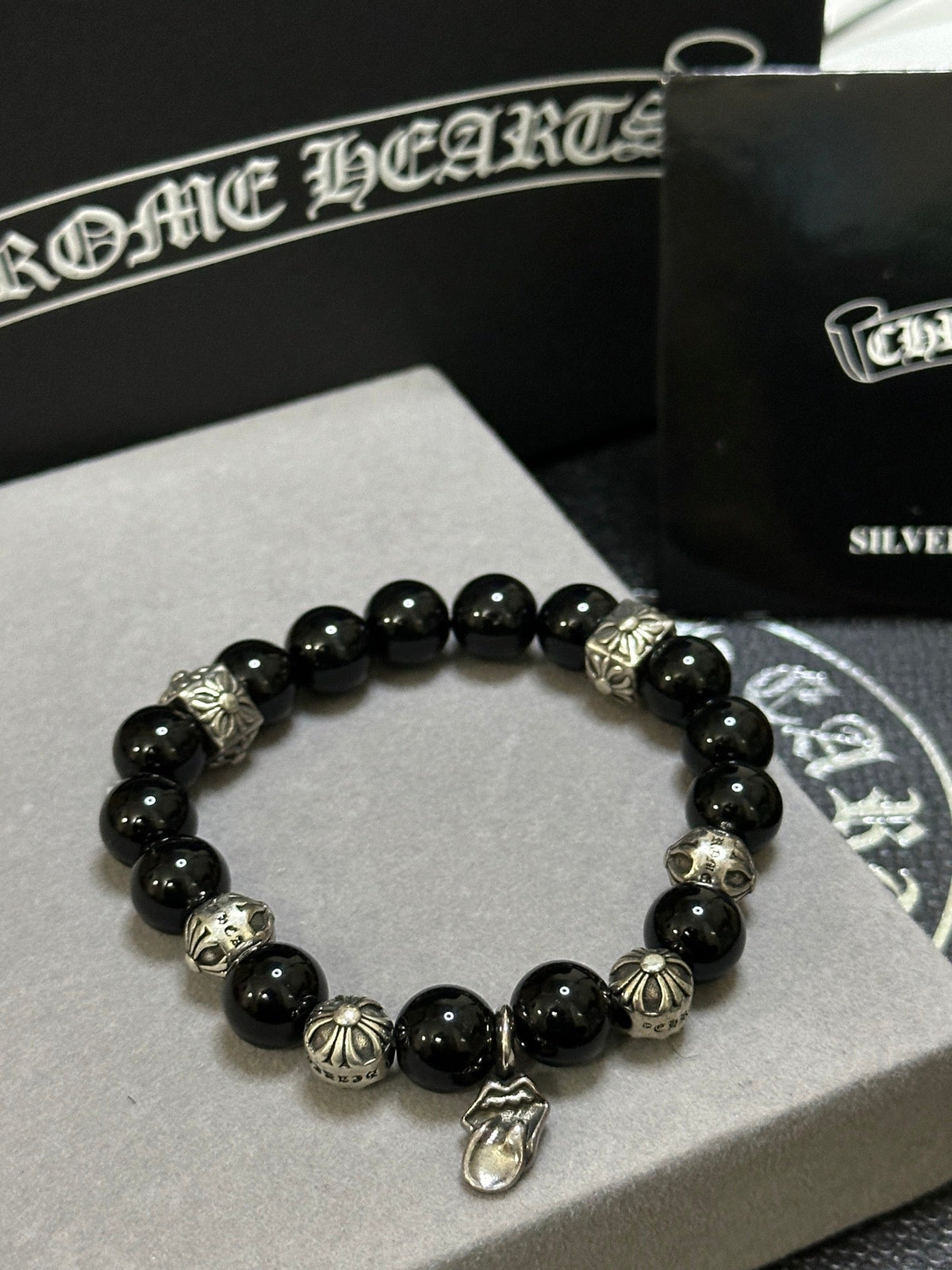 Martin Graham beaded bracelet in polished metal-tone – close-up detail