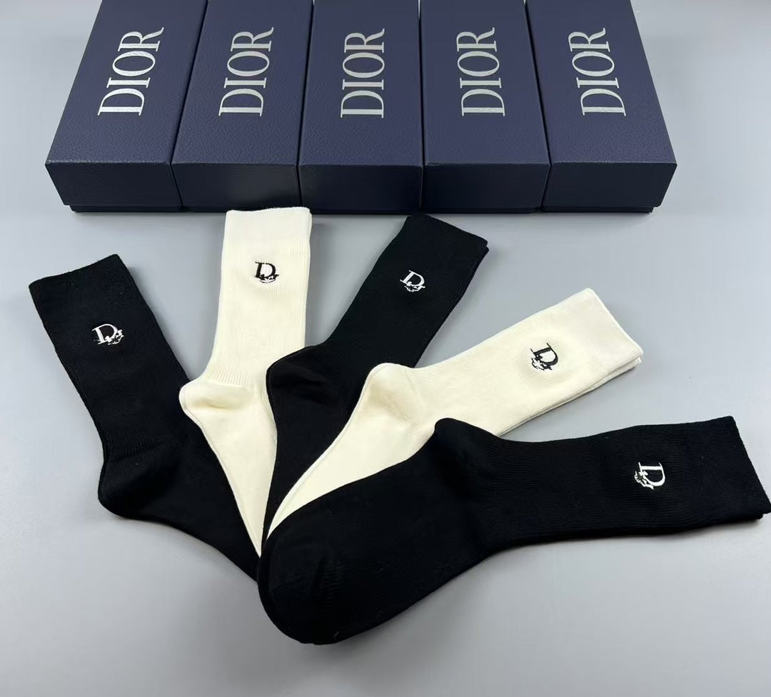 Dior Monochrome Logo Crew Socks - 5-Pair Box