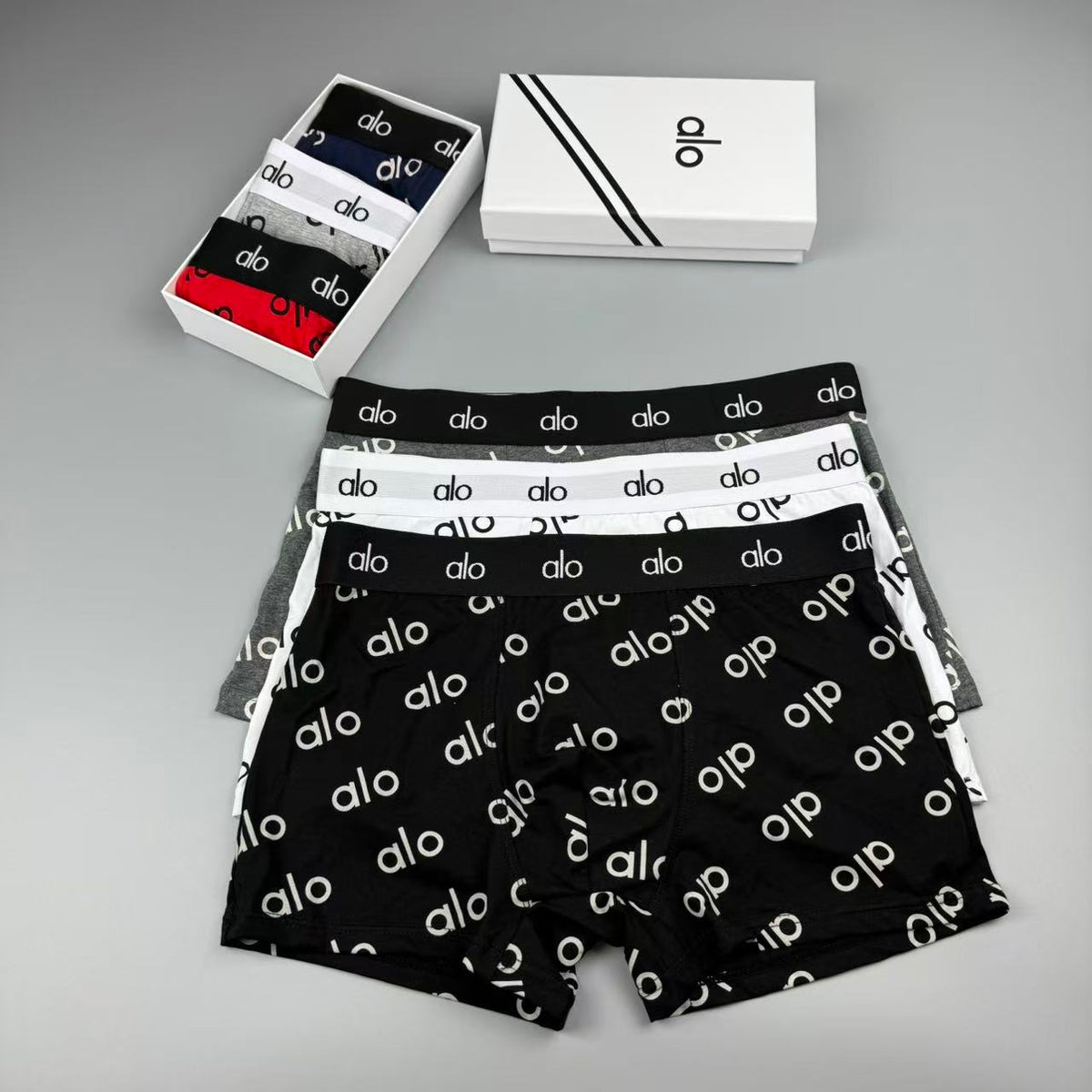 Alo Cotton All-Over Logo Pattern Men's Boxer Briefs - 3-Piece Box