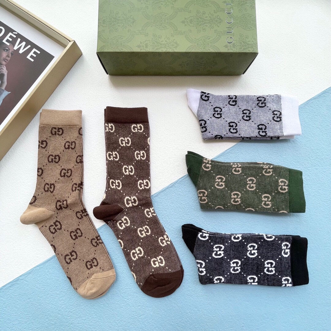 Gucci Monogram Crew Socks - 5-Pair Box