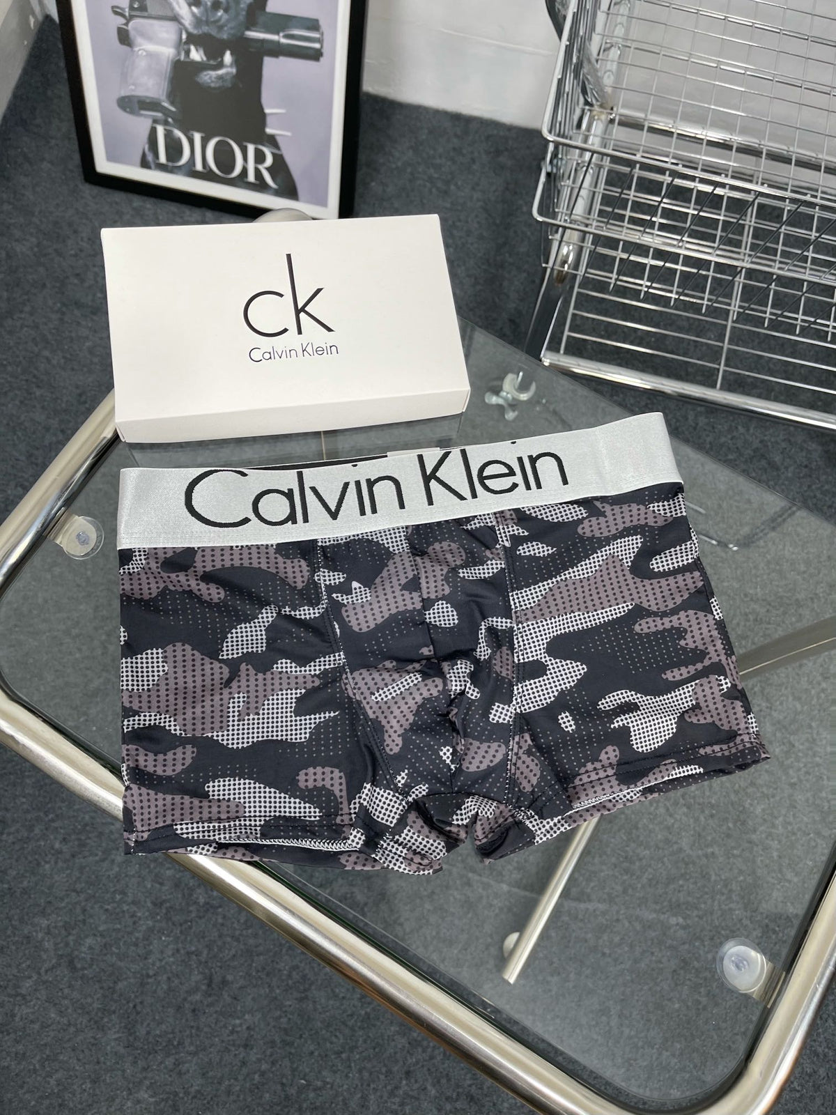 Calvin Klein Blue, Grey And Green Camouflage-Pattern Boxer Briefs Men's Boxer Briefs - 3-Piece Box