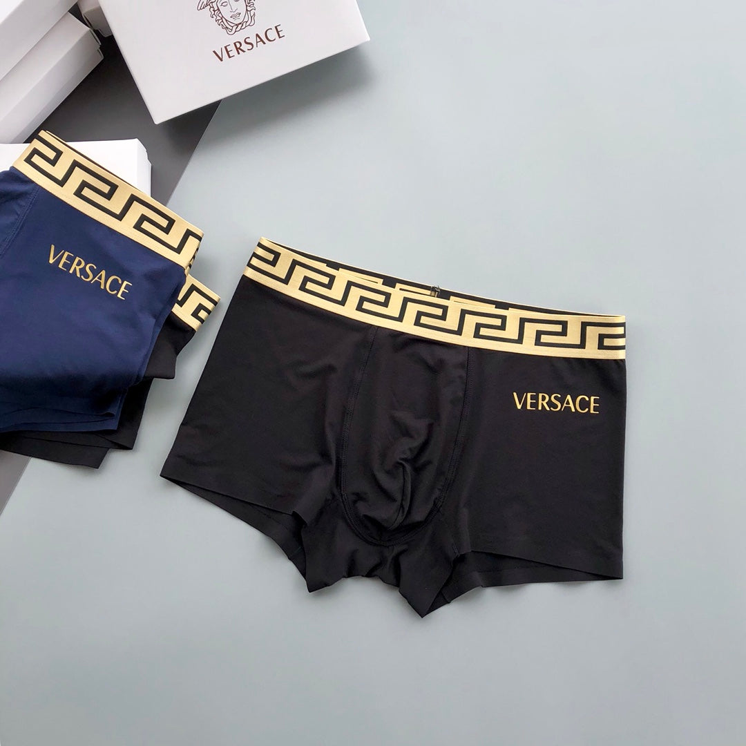 Versace Greek-Key Waistbands And Gold Lettering Men's Boxer Briefs - 3-Piece Box