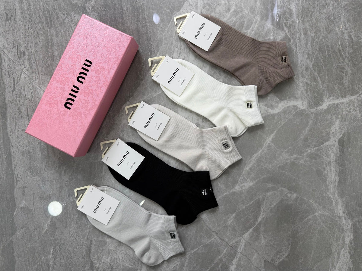 Miu Miu Modal Tonal Wordmark Details Ankle Socks - 5-Pair Set
