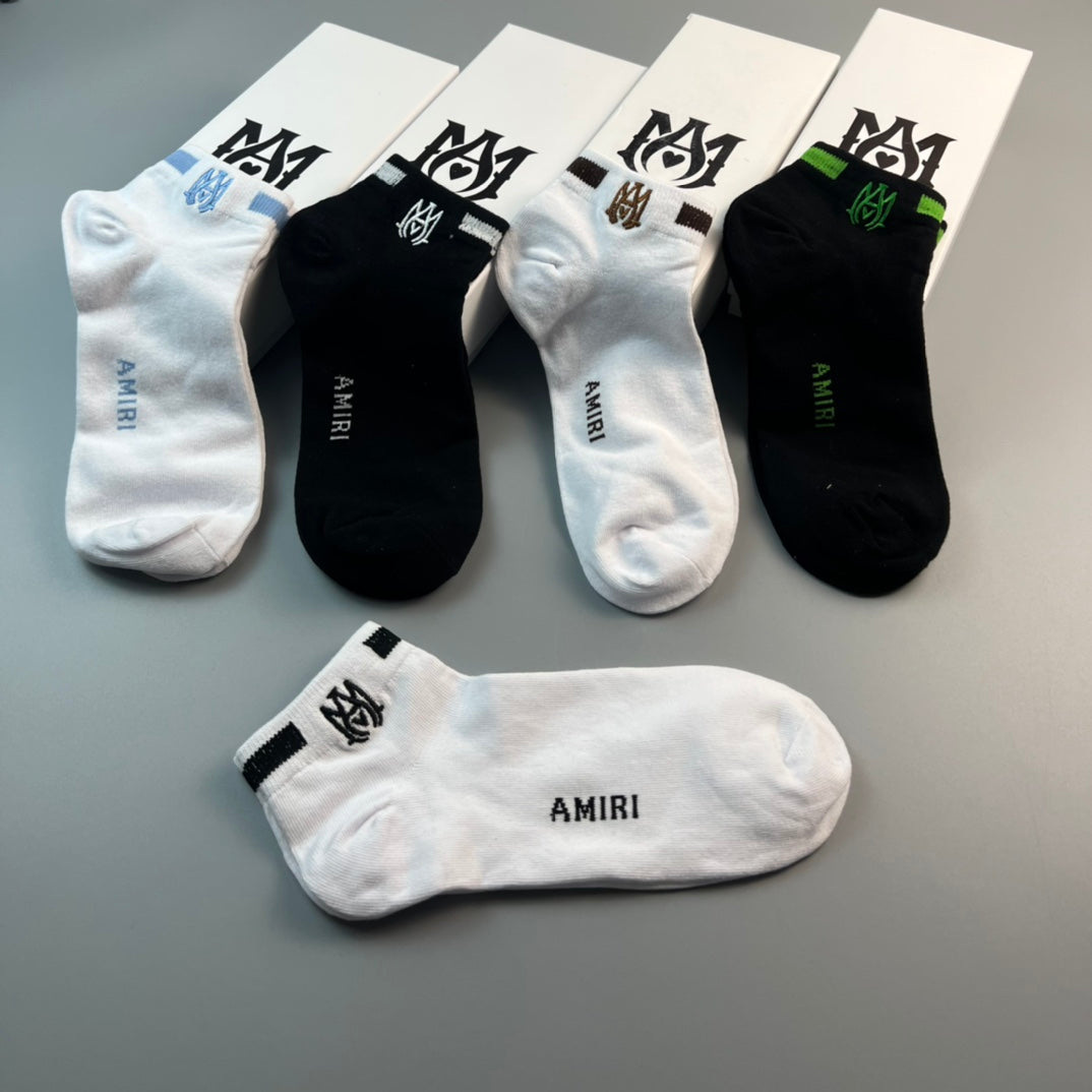 Amiri Cotton Script And Initial Details No-Show Socks - 5-Pair Set