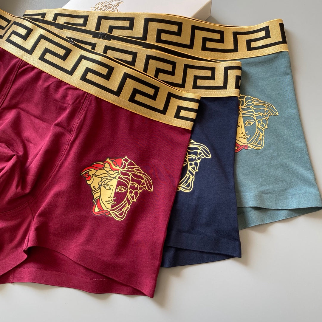 Versace Greek-Key Waistbands And Medallion Details Men's Boxer Briefs - 3-Piece Box