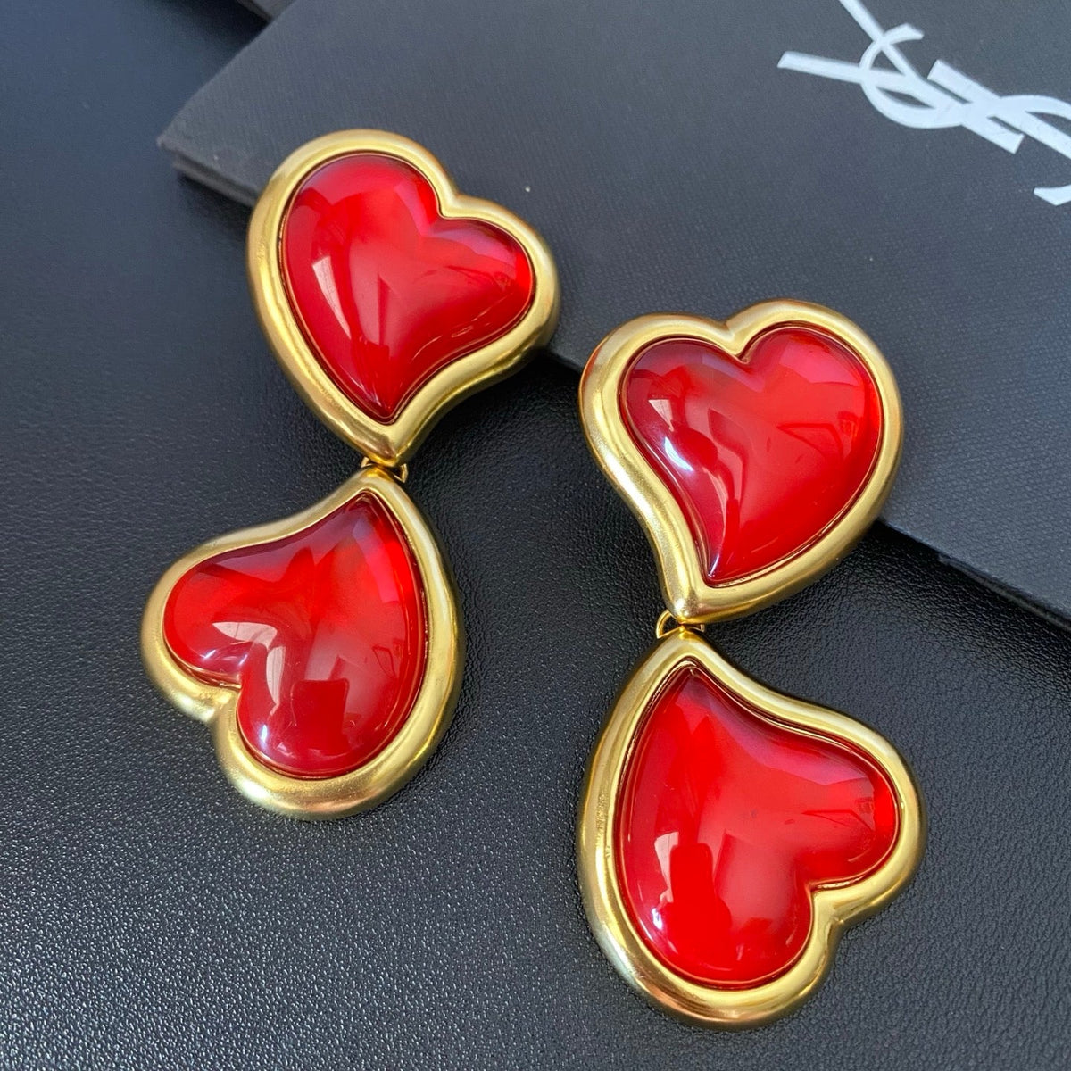 Heart Statement Earrings in Red Accent close-up detail