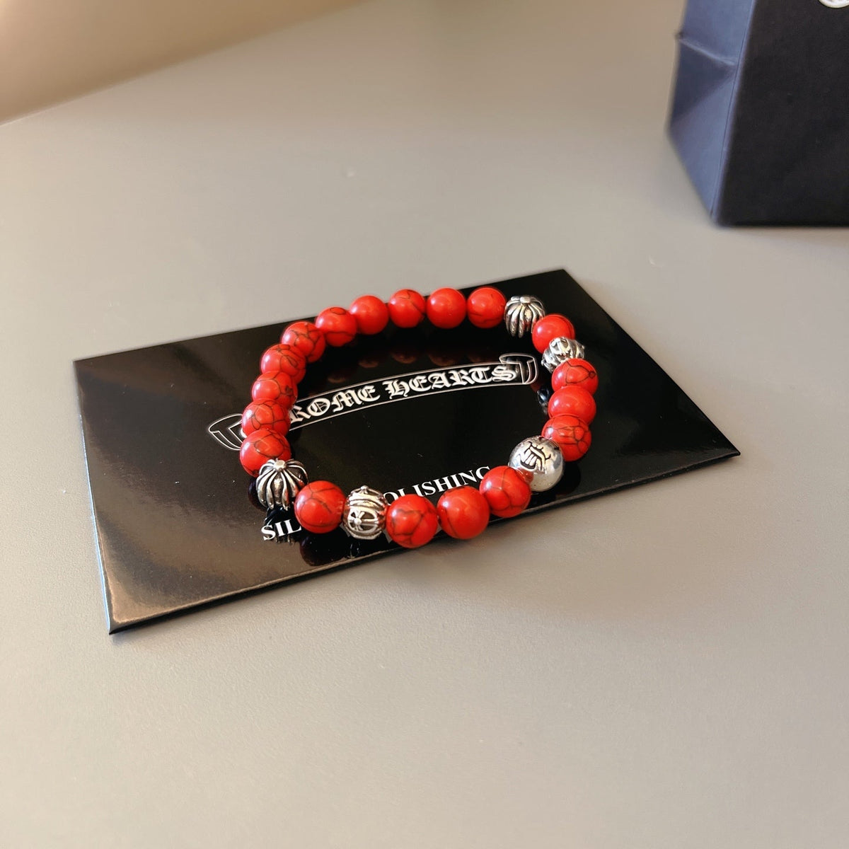 Martin Graham beaded bracelet in polished metal-tone – close-up detail