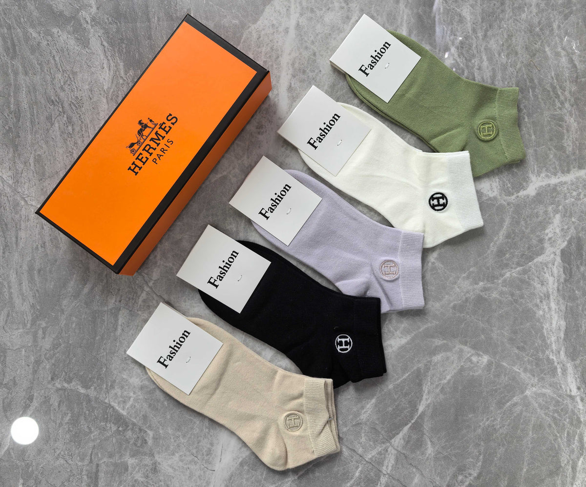 Hermes Combed Cotton No-Show Socks - 5-Pair Set