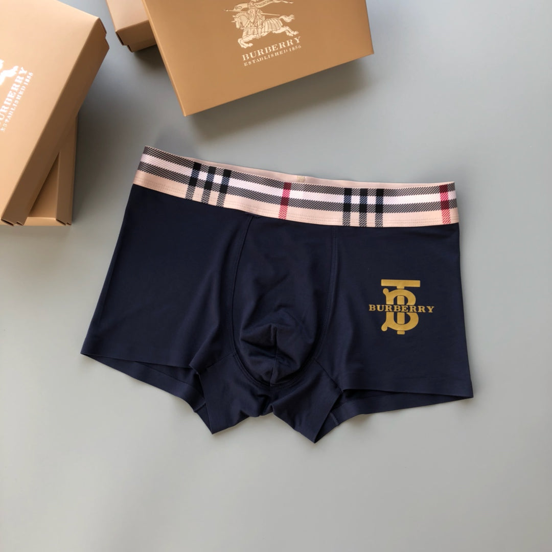 Burberry Check-Inspired Waistbands And Gold-Tone Crest Details Men's Boxer Briefs - 3-Piece Box