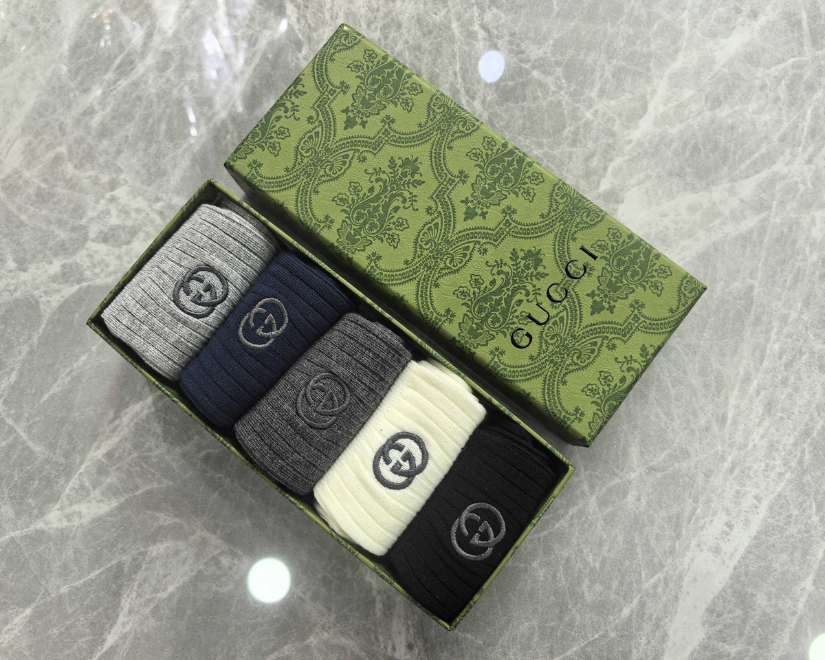 Gucci Cotton Mixed Neutral Logo Detail Crew Socks - 5-Pair Set