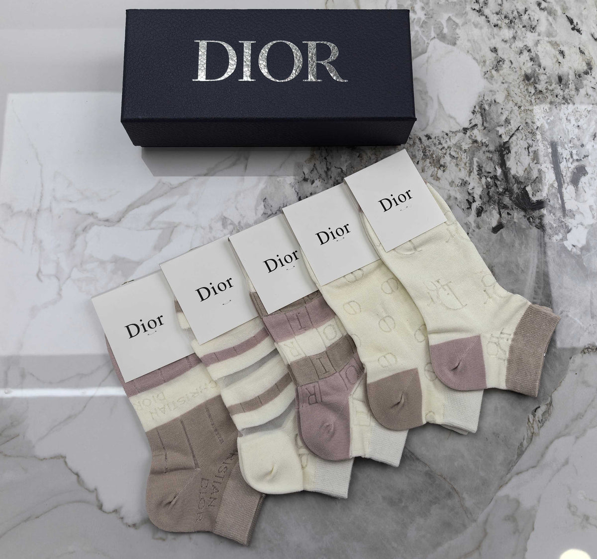 Dior Mixed Neutral Logo Detail No-Show Socks - 5-Pair Set