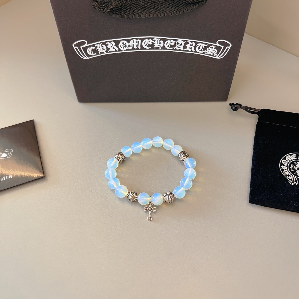 Martin Graham beaded bracelet in polished metal-tone – styled product view