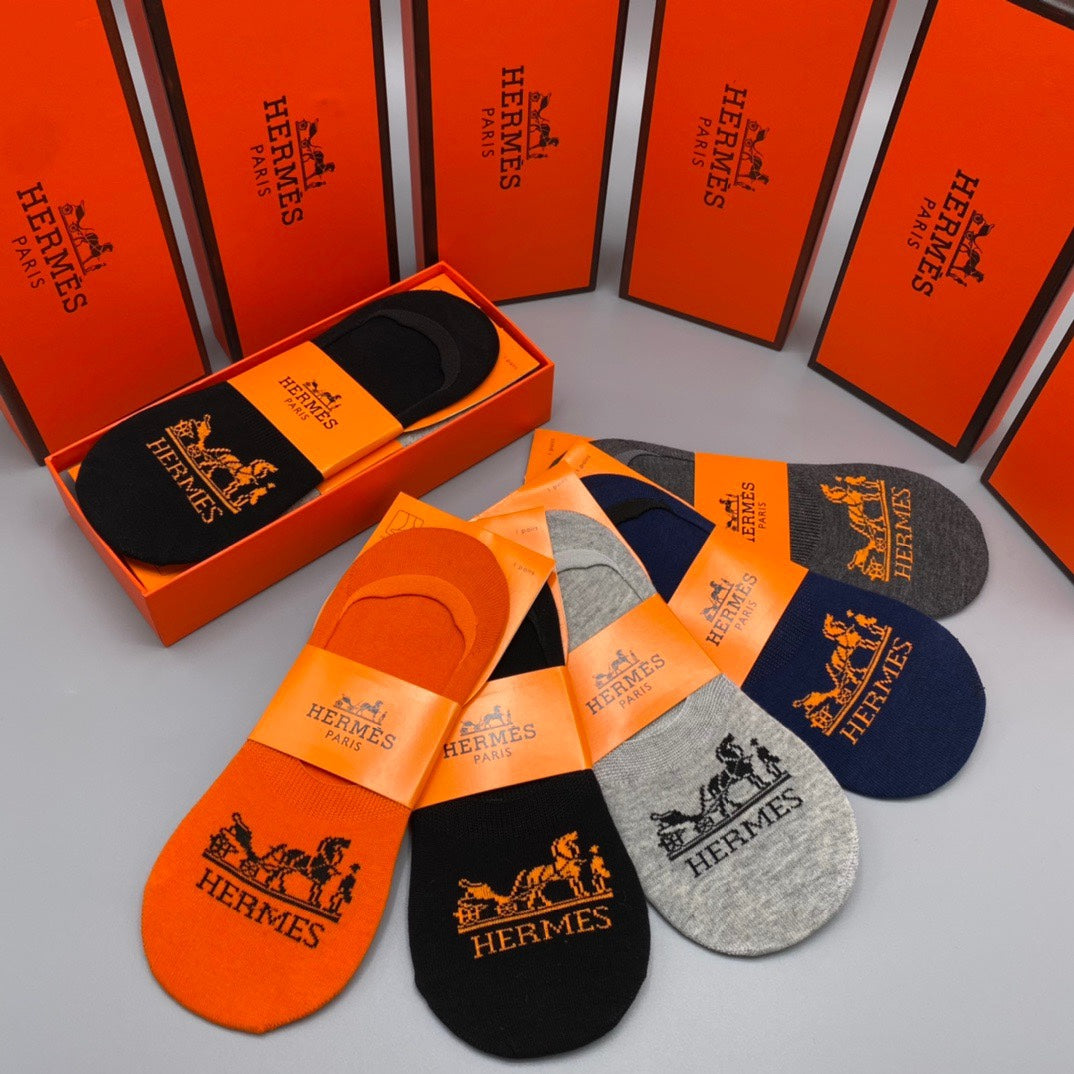 Hermes Logo No-Show No-Show Socks - 5-Pair Box