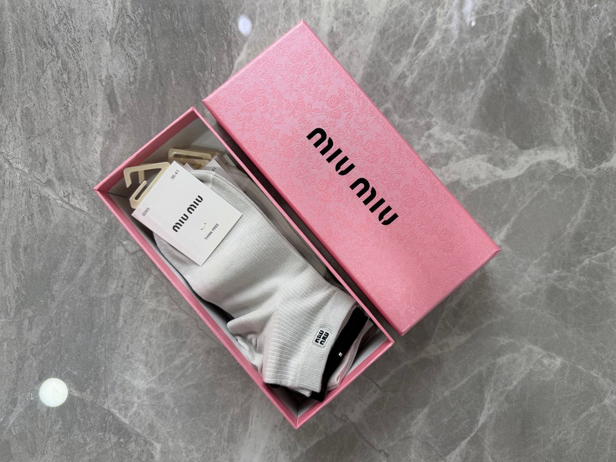 Miu Miu Modal Tonal Wordmark Details Ankle Socks - 5-Pair Set
