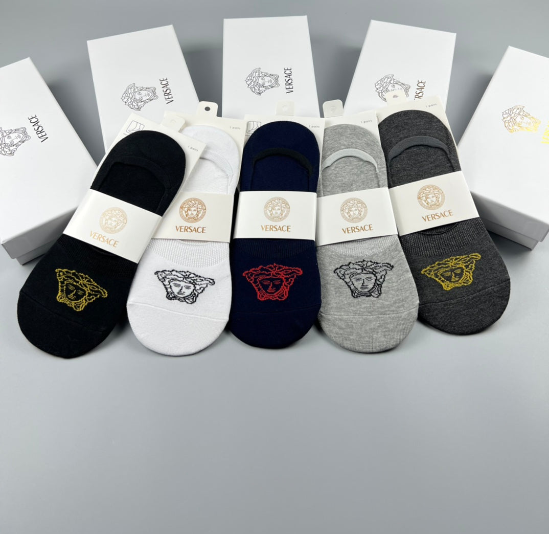 Versace Cotton No-Show Socks - 5-Pair Set