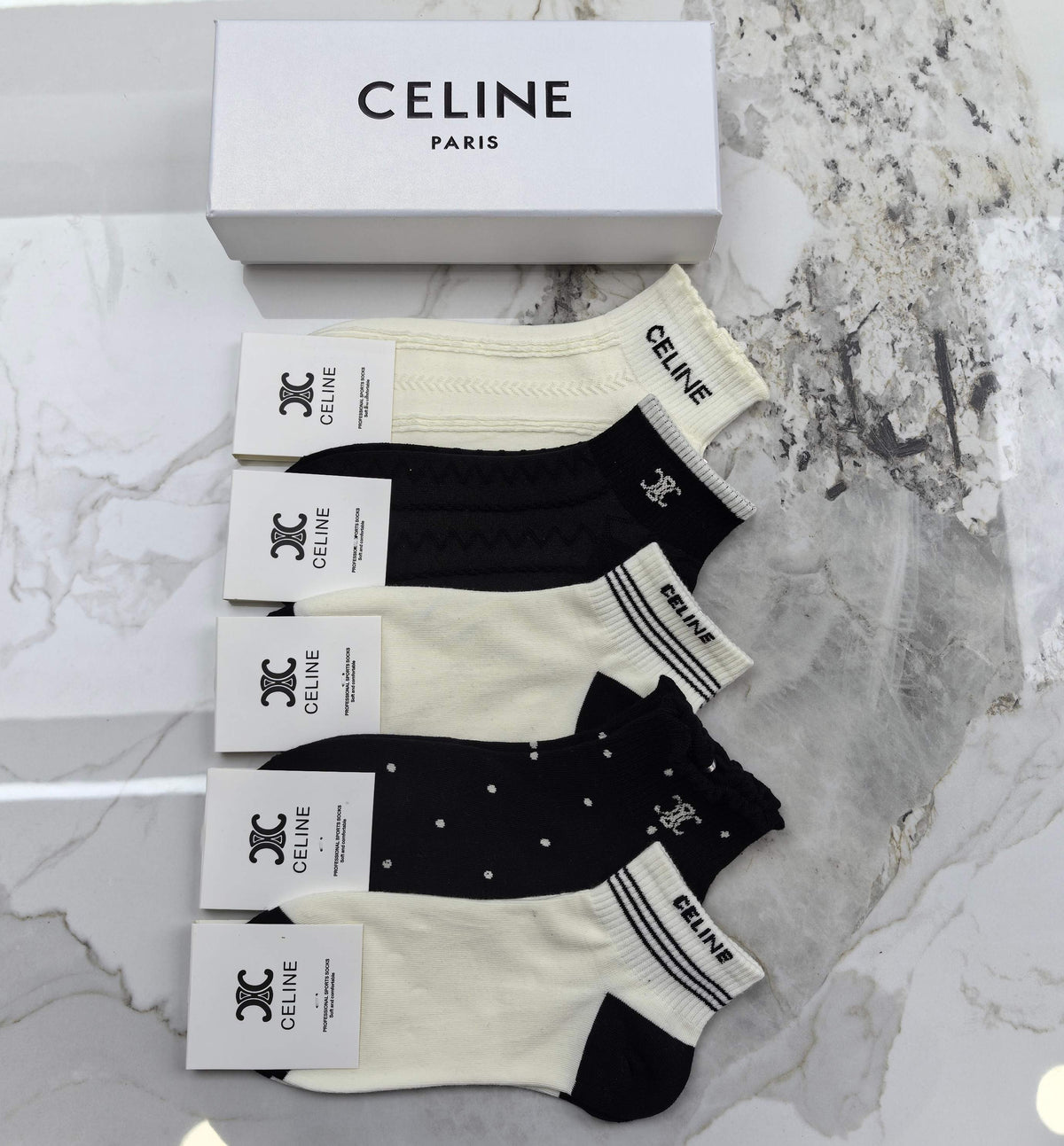 Celine Mixed Neutral Logo Detail No-Show Socks - 5-Pair Set