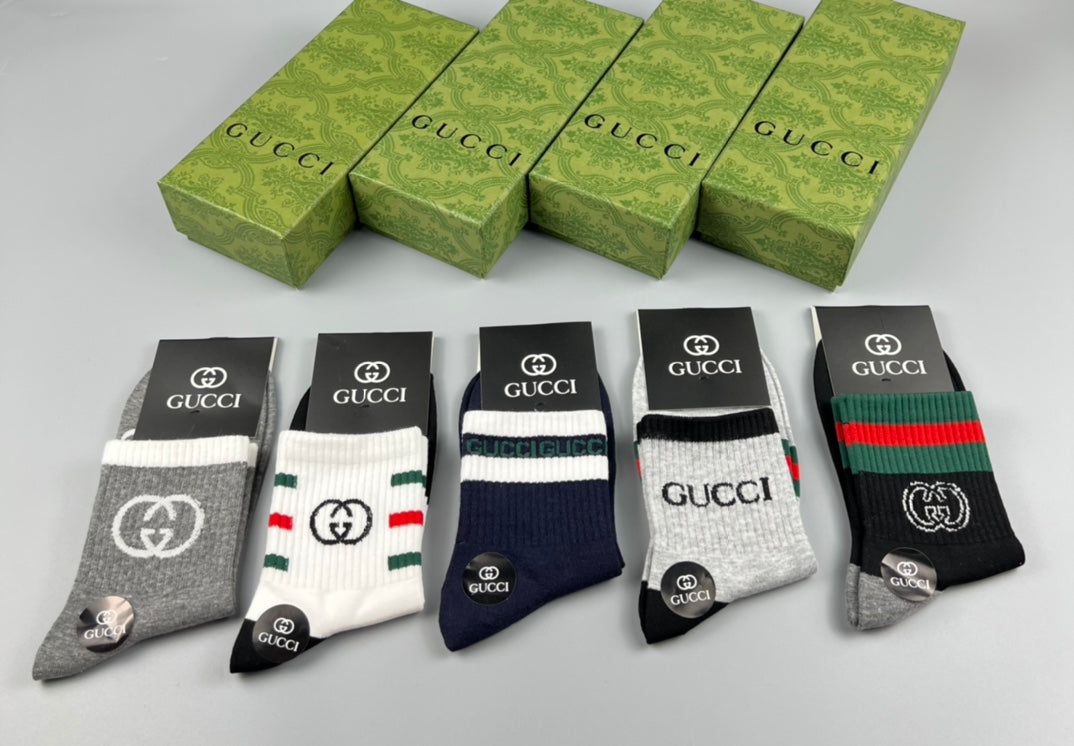 Gucci Red-And-Green Stripe Details Crew Socks - 5-Pair Set