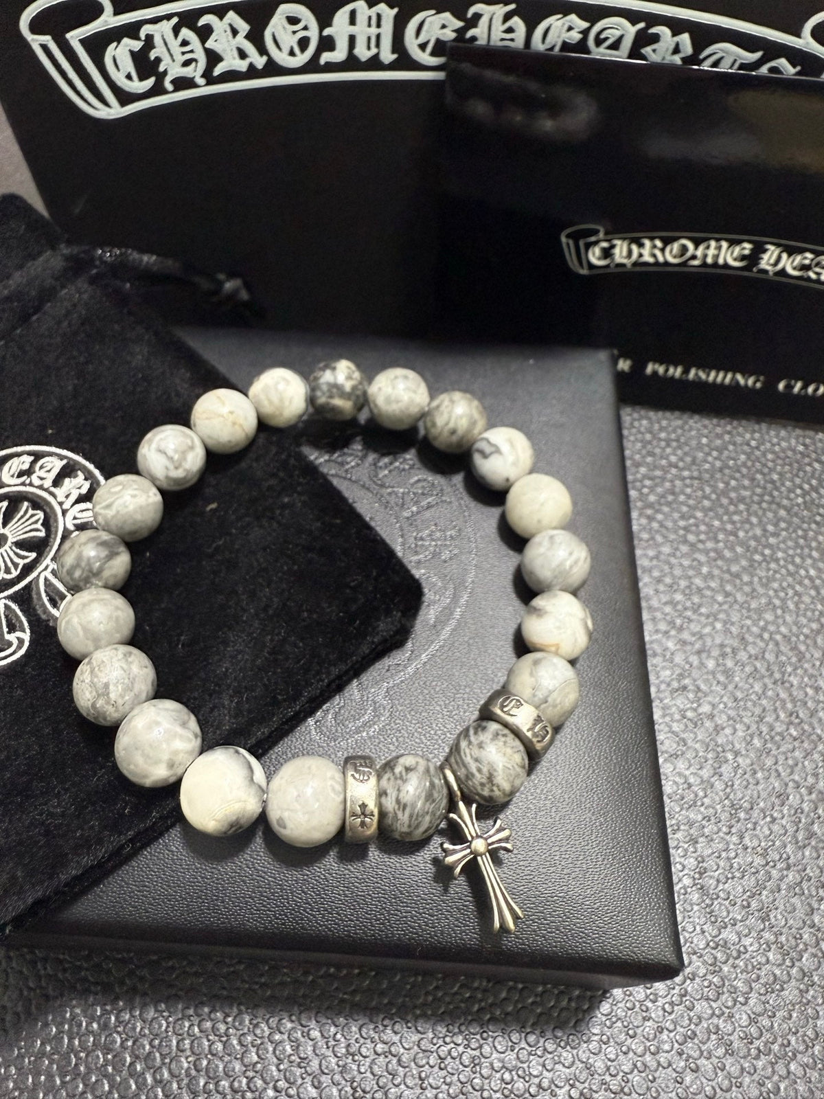 Martin Graham beaded bracelet in polished metal-tone – styled product view