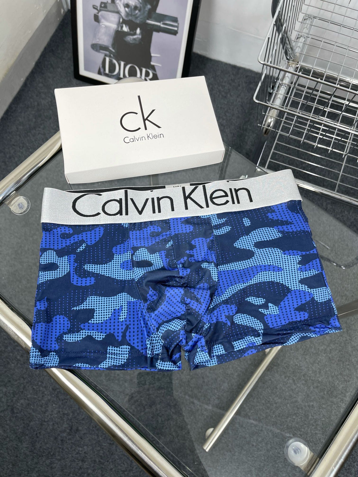 Calvin Klein Blue, Grey And Green Camouflage-Pattern Boxer Briefs Men's Boxer Briefs - 3-Piece Box