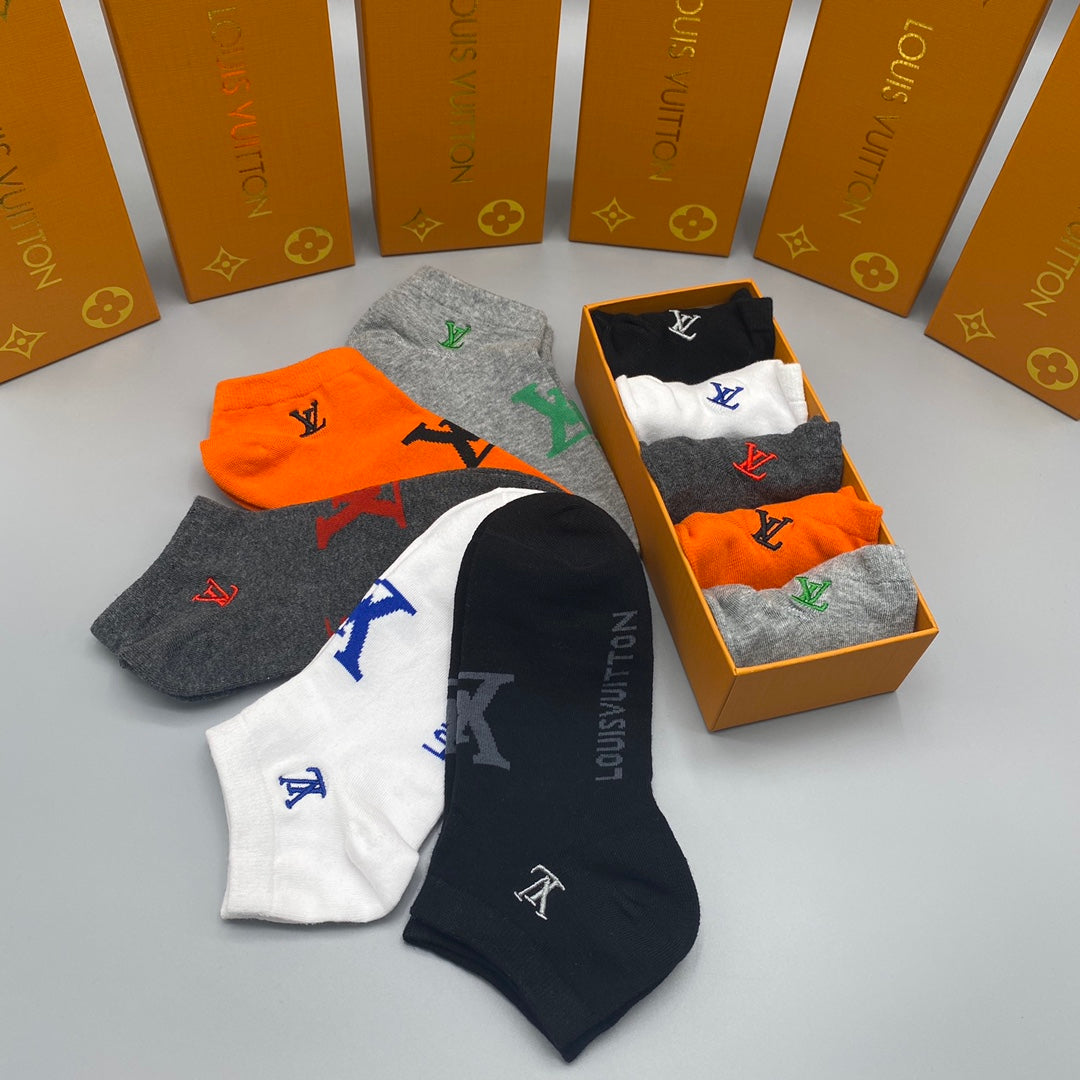 Louis Vuitton Logo No-Show Ankle Socks - 5-Pair Box