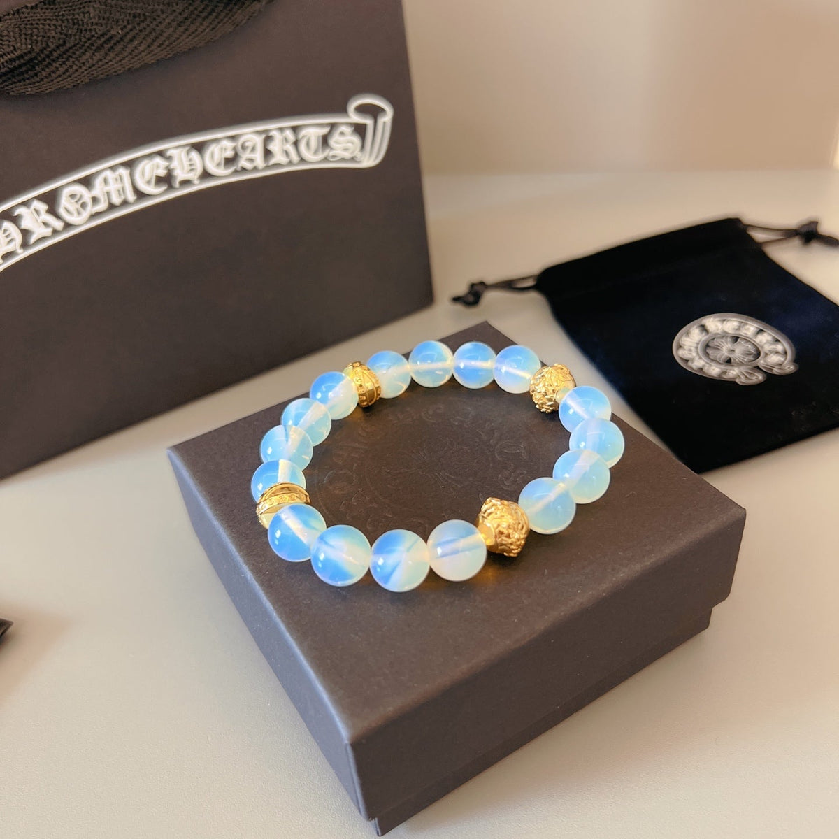 Martin Graham beaded bracelet in polished metal-tone – styled product view