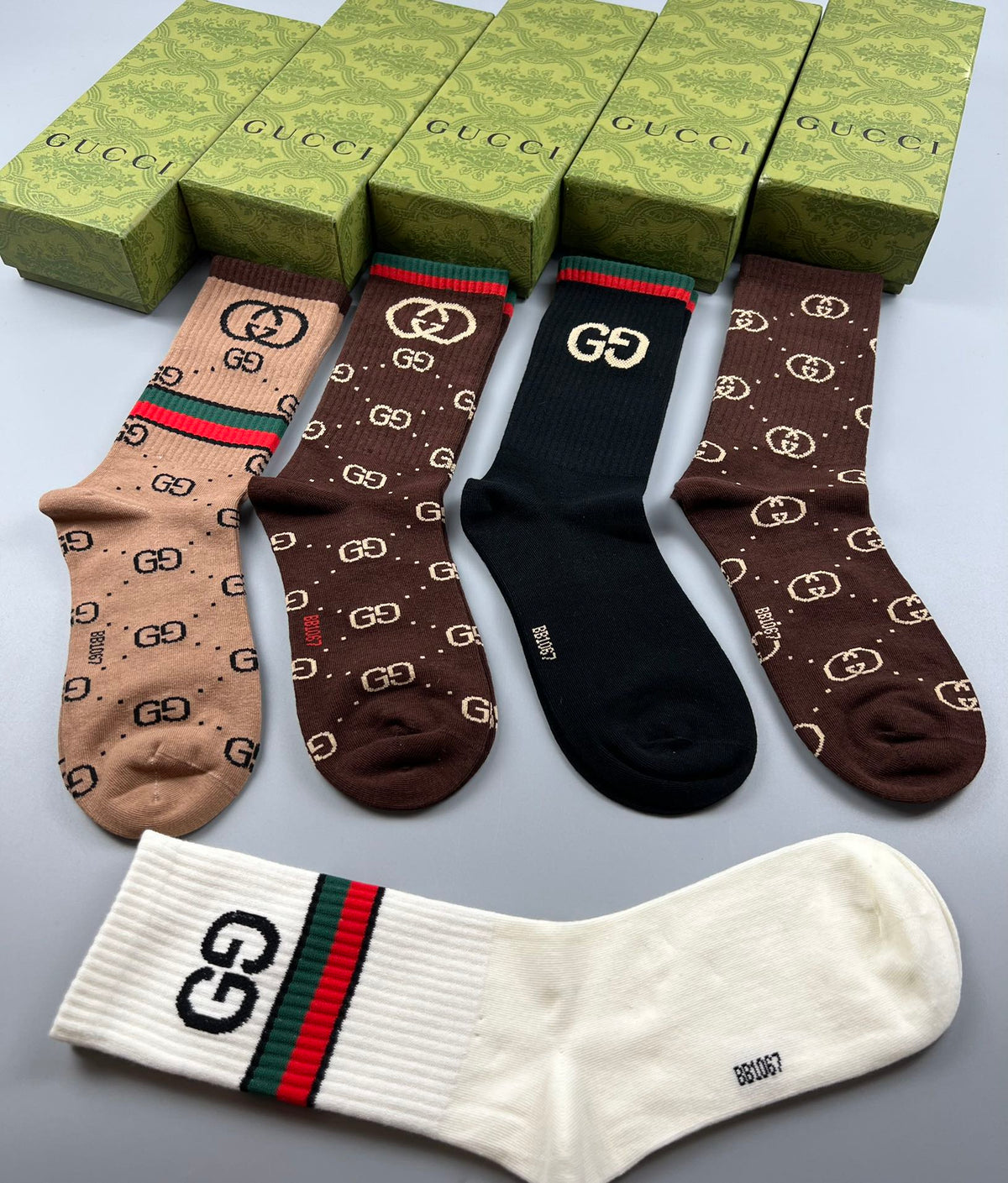 Gucci Cotton Repeating Monogram-Style Motifs Crew Socks - 5-Pair Set